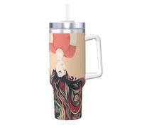 YUBVCF Donna con capelli lunghi colorati appesi a testa in giù stampa 40 once in acciaio inossidabile Tumbler doppia parete sottovuoto isolato tazza con manico e coperchio 2 in 1 paglia