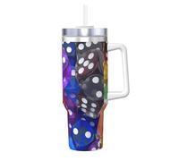 YUBVCF Games Dice Set Printing 40 oz Bicchiere in acciaio inox a doppia parete sottovuoto con manico e coperchio 2 in 1 con cannuccia
