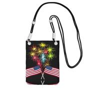YUBVCF Independence Day - Borsa a tracolla con stampa di fuochi d'artificio con bandiera americana, adatta a tutti i telefoni cellulari, utilizzabile per corsa, passeggiate, ciclismo, Nero , Taglia