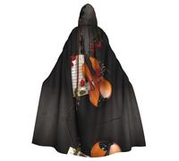 YUBVCF Mantello con cappuccio per adulti con stampa di violino per Halloween, 140 cm, grande cappuccio, mantello per feste in maschera a tema carnevale