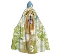YUBVCF Mantello con cappuccio per Halloween con stampa di cane Golden Retriever, 140 cm, grande cappuccio, mantello per feste in maschera, carnevale a tema