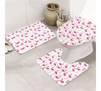 YUBVCF Set di 3 tappeti da bagno antiscivolo in flanella con stampa fenicottero, rosa, 80 x 50,8 cm, set di tappeti per il bagno, tappetini morbidi
