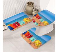 YUBVCF Set di 3 tappeti da bagno antiscivolo in flanella con stampa su una spiaggia sabbiosa, 80 x 50,8 cm, set di tappeti per bagno Vanity, tappetini morbidi