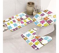YUBVCF Set di 3 tappeti da bagno in flanella antiscivolo con stampa di gufi su rami di albero, 80 x 50,8 cm, set di tappeti per bagno Vanity, tappetini morbidi