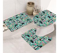 YUBVCF Set di 3 tappeti da bagno in flanella antiscivolo con stampa floreale Border Collie, 80 x 50,8 cm, set di tappeti per bagno Vanity, tappetini morbidi