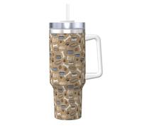 YUBVCF Simpatico cane Bone Bowl Woof stampa zampa 1,18 once in acciaio inox Tumbler doppia parete sottovuoto tazza con manico e coperchio 2 in 1 cannuccia