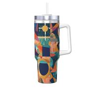 YUBVCF Stampa geometrica astratta 40 once in acciaio inox Tumbler doppia parete sottovuoto tazza con manico e coperchio 2 in 1 paglia