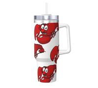 YUBVCF Tazza in acciaio inox a doppia parete con stampa aragosta rossa da 40 once con manico e coperchio con cannuccia 2 in 1