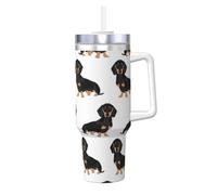 YUBVCF Tazza termica a doppia parete in acciaio inox con manico e coperchio 2 in 1 con cannuccia e stampa di cani da 40 once