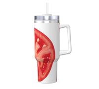 YUBVCF Tazza termica a doppia parete in acciaio inox con stampa di fette di pomodoro da 40 once con manico e coperchio con cannuccia 2 in 1