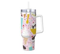 YUBVCF Tazza termica a doppia parete in acciaio inox con stampa gelato dolce da 40 once con manico e coperchio 2 in 1 con cannuccia