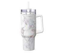 YUBVCF Tazza termica a doppia parete in acciaio inox con stampa in oro rosa e marmo bianco da 40 once con manico e coperchio con cannuccia 2 in 1