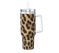 YUBVCF Tazza termica a doppia parete in acciaio inox con stampa leopardata ruvida da 40 once con manico e coperchio con cannuccia 2 in 1