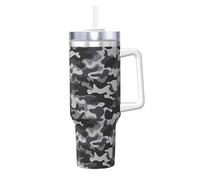 YUBVCF Tazza termica a doppia parete in acciaio inox con stampa mimetica astratta da 40 once con manico e coperchio con cannuccia 2 in 1