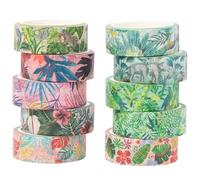 YUBX Set di 10 rotoli di nastro Washi con piante in stile pittorico, disegno tropicale della foresta pluviale, nastri decorativi per arte, artigianato fai da te, diari, agende, album di ritagli