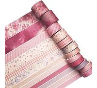 YUBX Set di 12 rotoli di nastri decorativi per arti moderne, grigio, rosa, blu, per artigianato, bambini, scrapbooking, proiettile, fai da te, confezione regalo (Cherry Party)