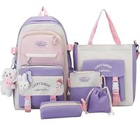 Yucama Kawaii - Set di 5 zaini da bambina, con ciondolo a forma di orso, grazioso zaino per la scuola, portafoglio e organizer, motivo: unicorno, colore: Viola, Lilla, Taglia unica