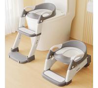 Yucch riduttore WC bambini con scaletta 2 in 1 - regolabile, antiscivolo - adattatore WC per bambini con vasino removibile e cuscino PU morbido per allenamento vasino (1-6 anni, grigio)
