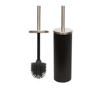 Yucong Scopino e supporto per WC con testina rimovibile in silicone morbido, manico in acciaio inox e base antiscivolo, detergente per bagno di qualità commerciale per hotel/casa (nero)