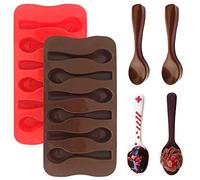 YuCool 4 Stampo a forma di cucchiaioper cioccolatini natalizi, Stampi in Silicone Natalizio, per cioccolatini e caramelle, decorazioni per fai da te, feste e vacanze,rosso e marrone