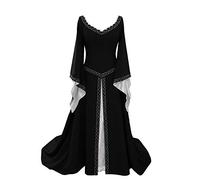 YUDATPG Abito medievale a sbuffo a manica lunga rinascimentale per donna, camicia contadina, costume di Halloween, vestito gotico da fata, vestito da notte, travestimento, Nero , L