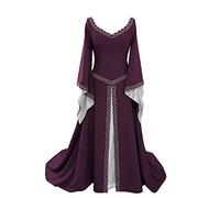YUDATPG Abito medievale a sbuffo a manica lunga rinascimentale per donna, camicia contadina, costume di Halloween, vestito gotico da fata, vestito da notte, travestimento, Viola, L