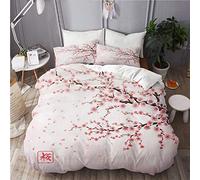 YUDILINSA Copripiumino Set Trapunta Federa,Realistico Ramo di ciliegio Giapponese con Geroglifico Sakura File di Fiori Che sbocciano,200 x 200 cm