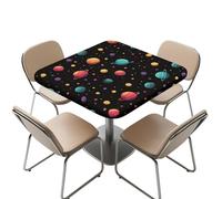 YUDINGFIN Tovaglia quadrata a tema spazio, tovaglia con galassia, per compleanno dei bambini, per la maggior parte dei 4 posti, lavabile, riutilizzabile, nera, bordo elastico, per casa, sala da pranzo