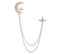 Yudisho Spilla a forma di luna e stella con strass e nappa dorata, unisex, Plastica, Strass