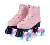 YUDOXN Pattini a 4 ruote, pattini paralleli con ruote luminose, top alto classico, pattini a rotelle per adulti, bambine, bambini e principianti, taglia 37-43 (rosa, 40)