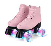 YUDOXN Pattini a 4 ruote, pattini paralleli con ruote luminose, top alto classico, pattini a rotelle per adulti, bambine, bambini e principianti, taglia 37-43 (rosa, 39)