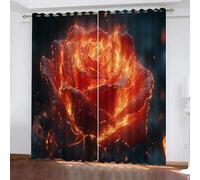 YUEAHOL Fiore di rosa fiamma Tende per Interni Oscuranti Termiche Isolanti 2 pezzi 170 x 200 cm, Arte astratta Tenda Oscurante con Occhielli per Bambini Camera da Letto e Soggiorno