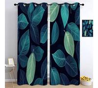YUEAHOL Foglie di piante verdi Tende per Interni Oscuranti Termiche Isolanti 2 pezzi 150 x 166 cm, Disegnato a mano Tenda Oscurante con Occhielli per Bambini Camera da Letto e Soggiorno