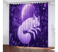 YUEAHOL Tenda Oscurante con Occhielli Volpe dei cartoni animati Luna Foresta del cielo notturno Termica Isolante Riduzione Rumore Insonorizzata Tendaggi per Soggiorno Camera da Letto 234 x 230 cm