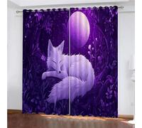 YUEAHOL Tenda Oscurante Finestra Termica Isolante con Occhielli per Salotto Tende Oscuranti Bambini Camera da Letto per Interni Finestre 280 x 260 cm, 3D Volpe Luna Foresta del cielo notturno Motivo