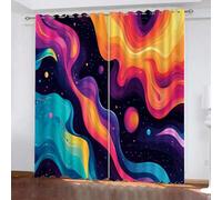 YUEAHOL Tenda Oscurante Termica Isolante con Occhielli per Camera da Letto 2 Pannel, Tende Soggiorno Oscuranti per Interni Finestre 3D Increspature colorate Arte astratta Motivo 150 x 166 cm