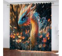 YUEAHOL Tende Oscuranti 3D Stampa Drago animale Fiore di fiamma Motivo, Termiche Isolanti, Anti-Rumore, con Anelli, per Camera da Letto e Soggiorno, 116 x 183 cm