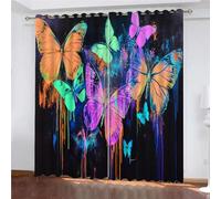 YUEAHOL Tende Oscuranti 3D Stampa Farfalla colorata dei graffiti Pittura a olio Motivo, Termiche Isolanti, Anti-Rumore, con Anelli, per Camera da Letto e Soggiorno, 220 x 215 cm