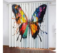 YUEAHOL Tende Oscuranti 3D Stampa Farfalla colorata dei graffiti Pittura a olio Motivo, Termiche Isolanti, Anti-Rumore, con Anelli, per Camera da Letto e Soggiorno, 280 x 260 cm