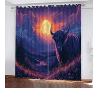 YUEAHOL Tende Oscuranti 3D Stampa mucca delle Highlands Paesaggio dell'alba Motivo, Termiche Isolanti, Anti-Rumore, con Anelli, per Camera da Letto e Soggiorno, 140 x 175 cm