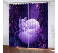 YUEAHOL Tende Oscuranti 3D Stampa Volpe dei cartoni animati Luna Foresta del cielo notturno Motivo, Termiche Isolanti, Anti-Rumore, con Anelli, per Camera da Letto e Soggiorno, 140 x 245 cm