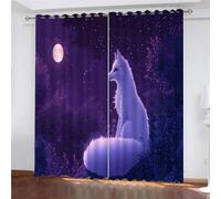 YUEAHOL Tende Oscuranti 3D Stampa Volpe dei cartoni animati Luna Foresta del cielo notturno Motivo, Termiche Isolanti, Anti-Rumore, con Anelli, per Camera da Letto e Soggiorno, 140 x 175 cm