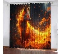 YUEAHOL Tende Oscuranti 3D Stampa Volpe di Fiamma Foresta del cielo notturno Motivo, Termiche Isolanti, Anti-Rumore, con Anelli, per Camera da Letto e Soggiorno, 210 x 160 cm