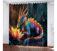 YUEAHOL Tende Oscuranti Camera da Letto con Occhielli, 3D Stampa Drago alato Fiore di fiamma Tende Oscuranti Termiche Isolanti per Soggiorno Moderne Decorazione Finestre 300 x 270 cm