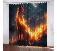 YUEAHOL Tende Oscuranti Camera da Letto con Occhielli, 3D Stampa Volpe di Fiamma Foresta del cielo notturno Tende Oscuranti Termiche Isolanti per Soggiorno Moderne Decorazione Finestre 150 x 166 cm
