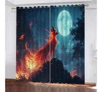 YUEAHOL Tende Oscuranti Termiche Isolanti Volpe di Fiamma Foresta del cielo notturno Finestre Soggiorno Moderne 2 Pezzi Stampa 3D Oscuranti Termiche Isolanti 180 x 214 cm