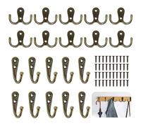 Yuechenggui 20 ganci appendiabiti da parete a doppio gancio vintage da parete in bronzo con viti, gancio appendiabiti per porta, armadi, cucina, ufficio