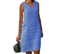 YUECIBAI Vestito Abito Dress Abito da Spiaggia da Donna Abito da Donna Elasticizzato con Scollo A V Tinta Unita Vintage M Azzurro