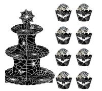 YUEcthynous 1 supporto per cupcake a 3 piani, 12 pezzi, motivo spider paper, per cupcake, compleanno per eroe decorazione torta a tema, accessori per feste e feste di Halloween