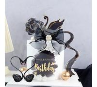 YUEcthynous Cigno compleanno decorazione,ragazza torta decorazione - Applicabile al compleanno - battesimo del bambino,forniture a tema cigno (Nero)